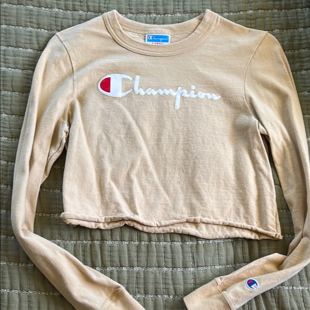 Champion Beige/Yellow Cropped Long-Sleeve Shirt